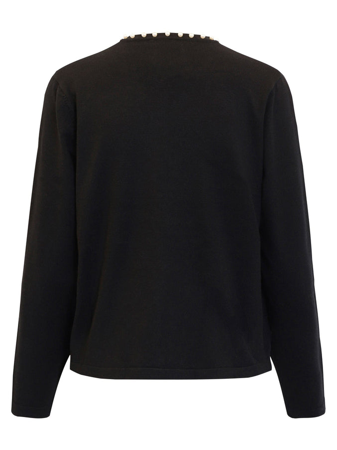 plus size Signature cardigan med perler Sort i store storrelser