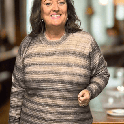 plus size Signature genser med striper brun i store storrelser