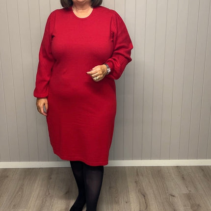 plus size Signature strikket kjole Rød i store storrelser