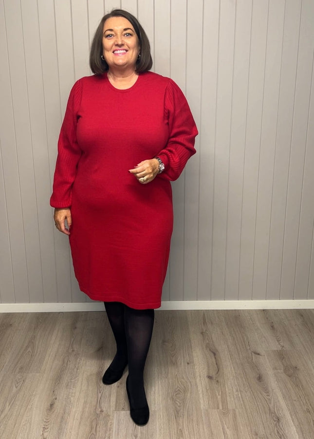 plus size Signature strikket kjole Rød i store storrelser