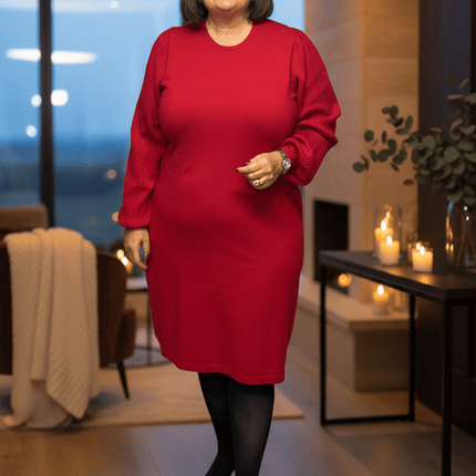 plus size Signature strikket kjole Rød i store storrelser