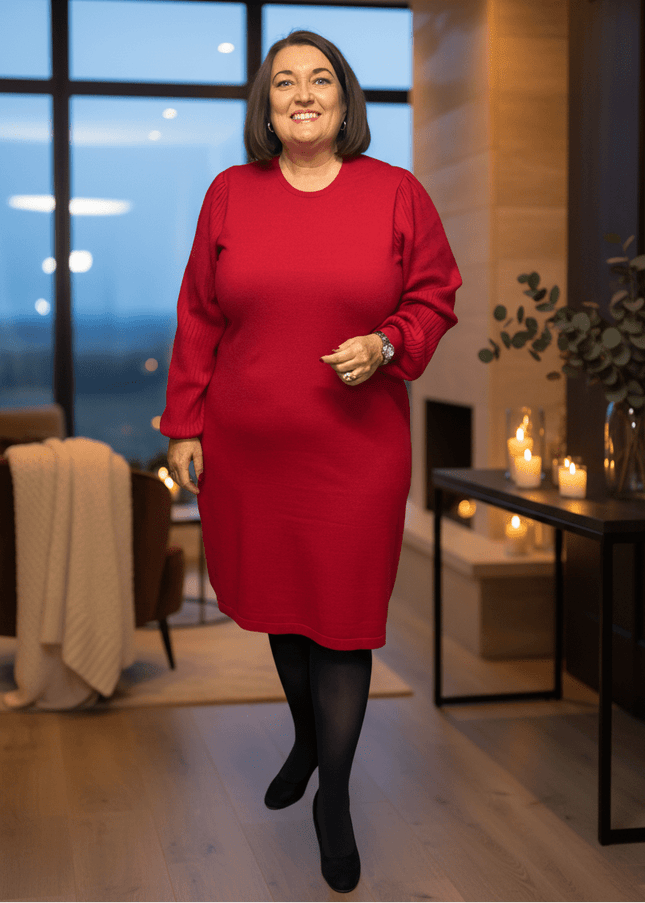 plus size Signature strikket kjole Rød i store storrelser
