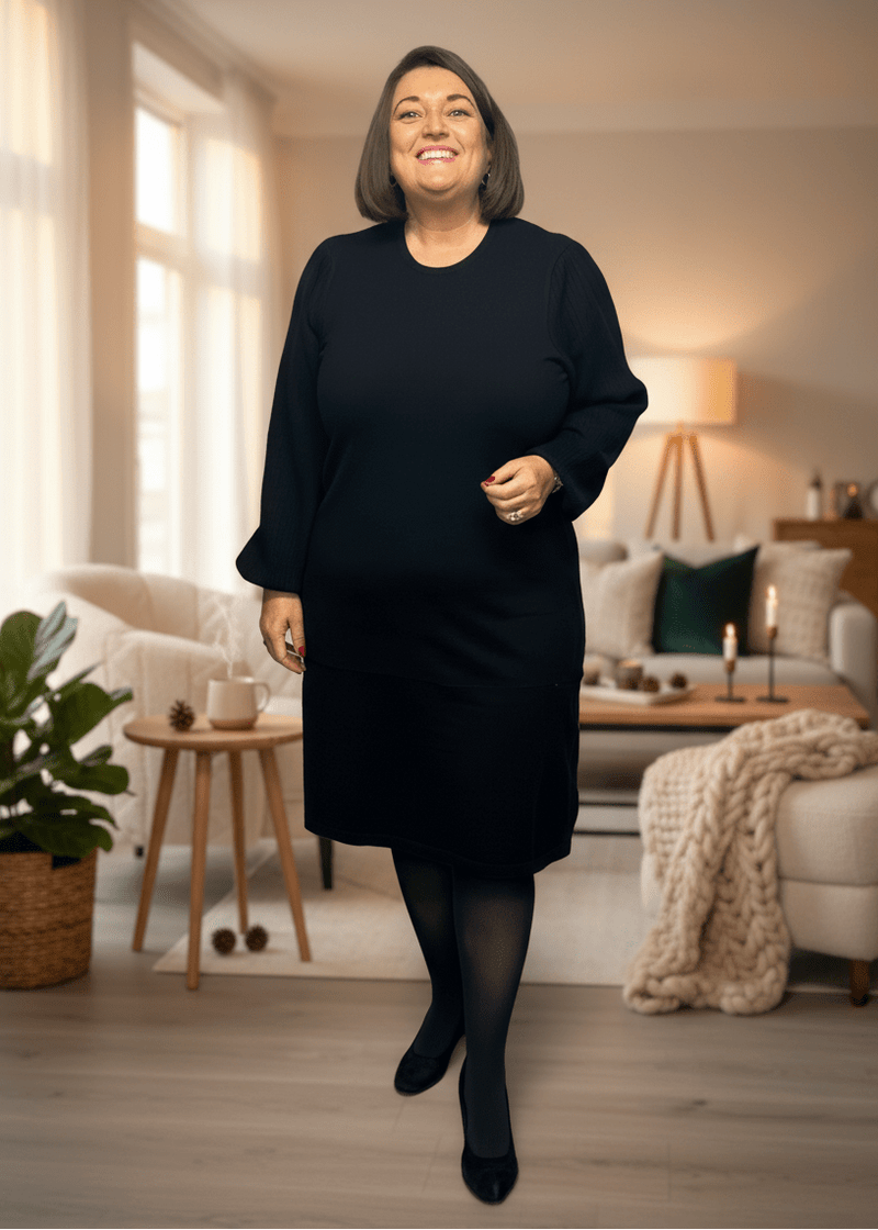 plus size Signature strikket kjole Sort i store storrelser