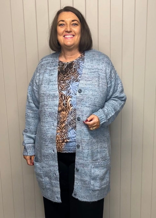 plus size Signature strikketjakke blå i store storrelser