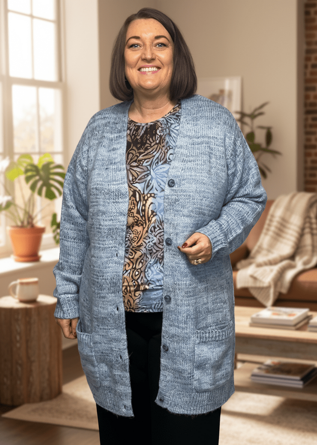 plus size Signature strikketjakke blå i store storrelser