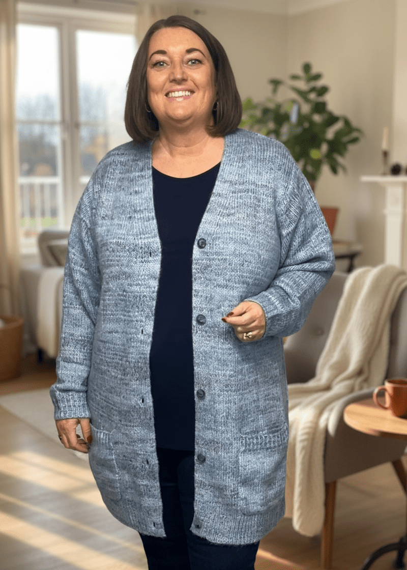 plus size Signature strikketjakke blå i store storrelser