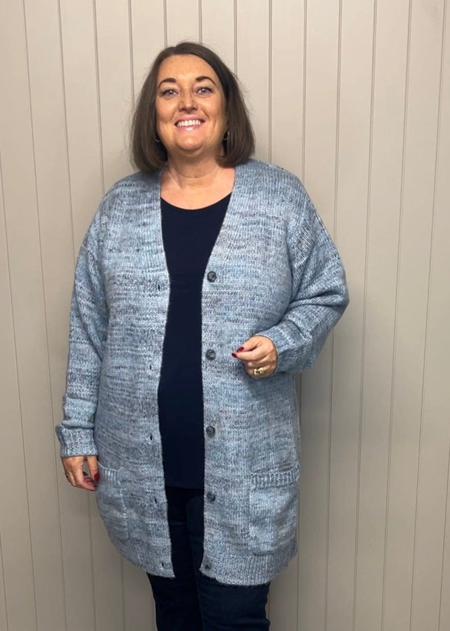 plus size Signature strikketjakke blå i store storrelser