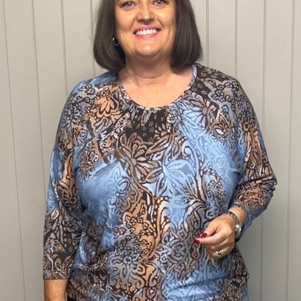 plus size Signature topp blåmønstret i store storrelser