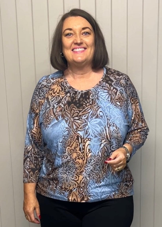 plus size Signature topp blåmønstret i store storrelser