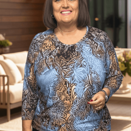 plus size Signature topp blåmønstret i store storrelser