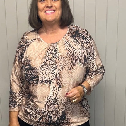plus size Signature topp brunmønstret i store storrelser
