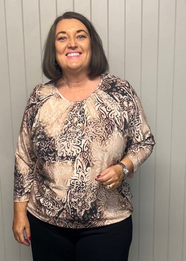 plus size Signature topp brunmønstret i store storrelser