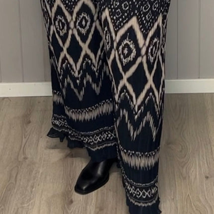 plus size Signature vide bukser mønstret sort og beige i store storrelser