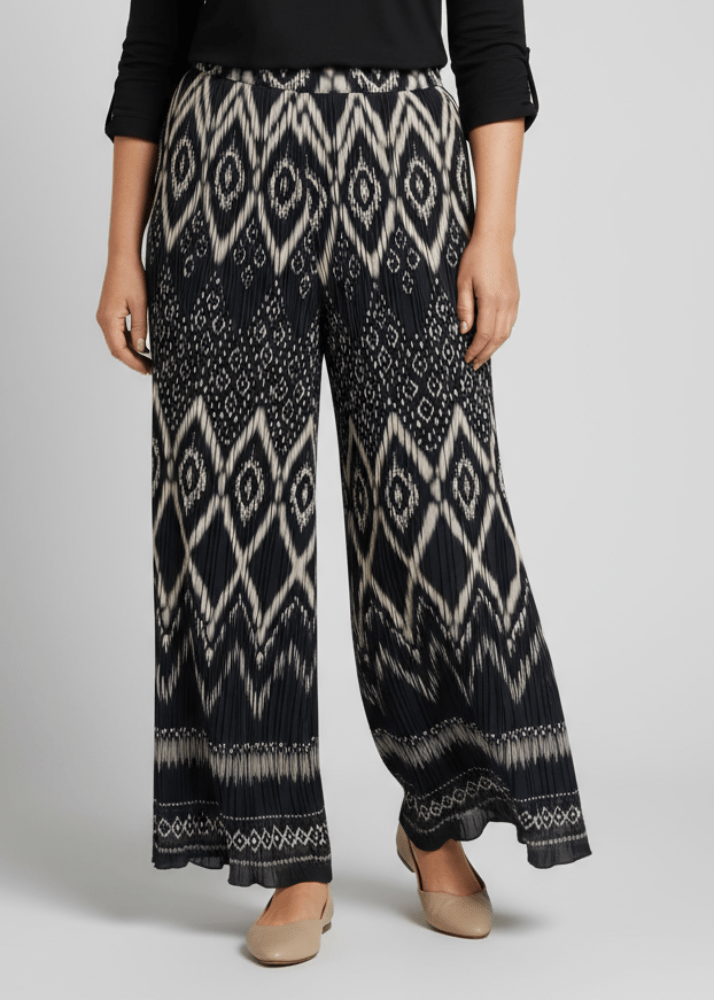 plus size Signature vide bukser mønstret sort og beige i store storrelser