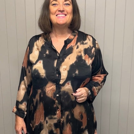 plus size Studio Charlotte Skjorte sort og brun i store storrelser