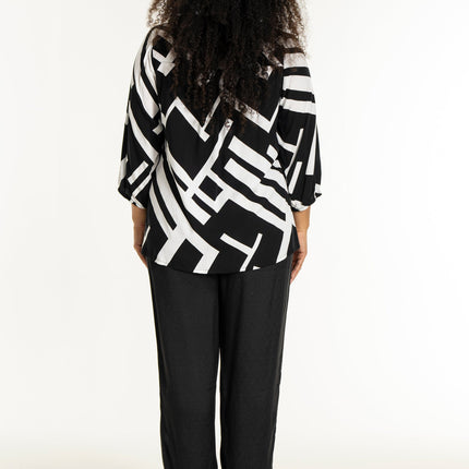 plus size Studio Emmy bluse sort og hvit i store storrelser