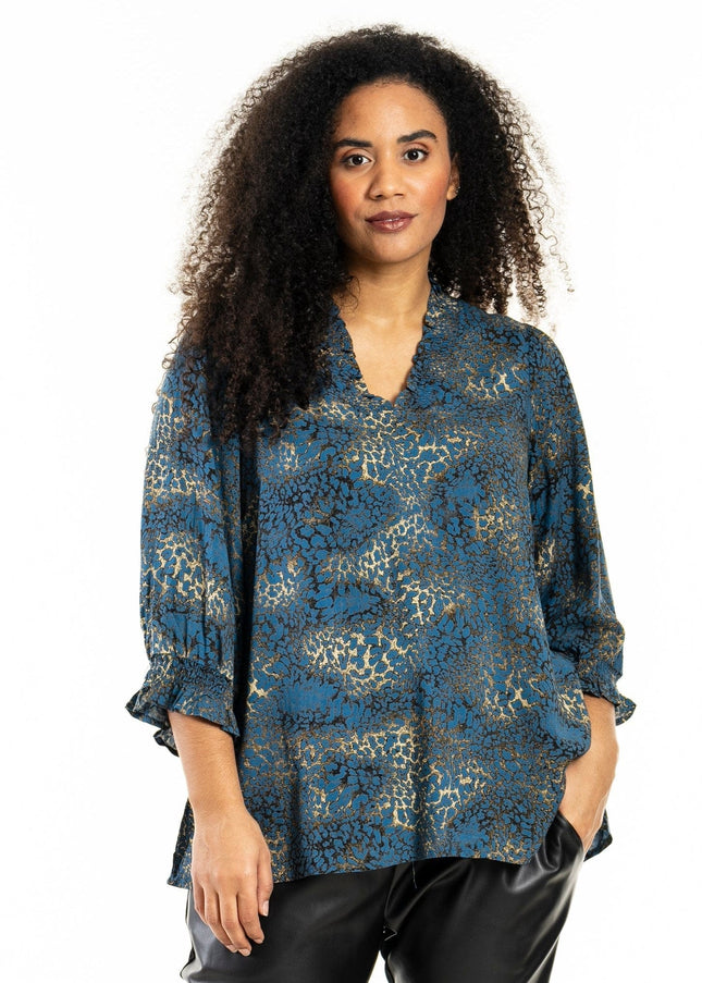 plus size Studio Feodora bluse blå i store storrelser