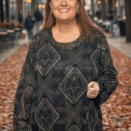 plus size Studio Giselle bluse sort og gull  INGEN RETURRETT i store storrelser