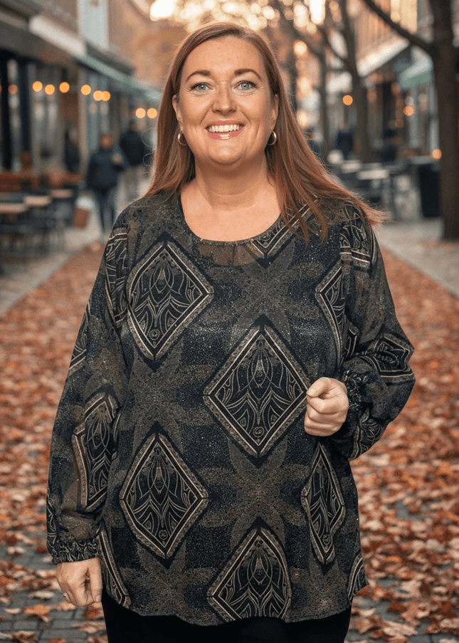 plus size Studio Giselle bluse sort og gull  INGEN RETURRETT i store storrelser
