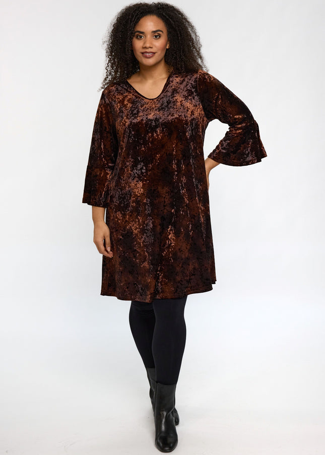 plus size Studio Helda kjole fløyel Brun i store storrelser