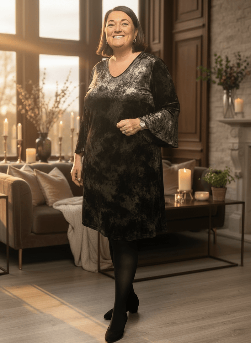 plus size Studio Helda kjole fløyel Grønn i store storrelser