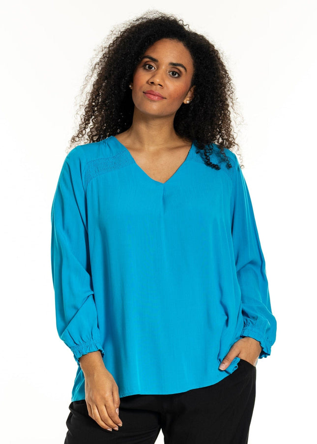 plus size Studio Ingfred bluse turkis i store storrelser