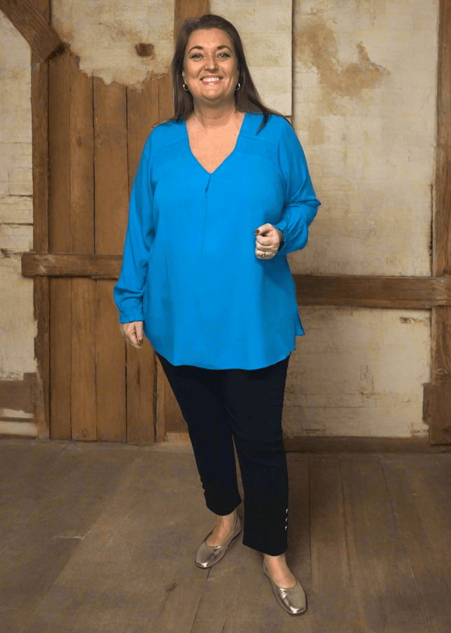 plus size Studio Ingfred bluse turkis i store storrelser