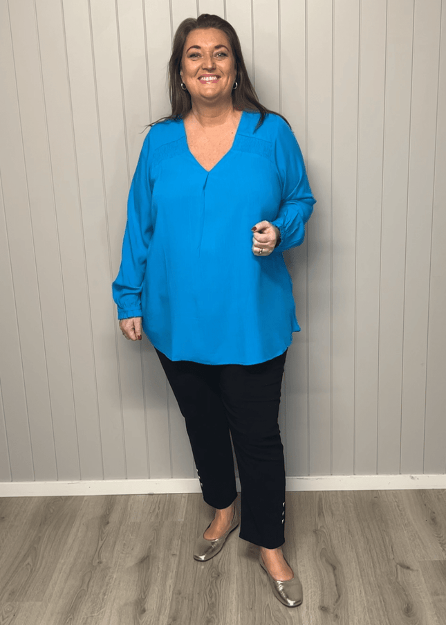 plus size Studio Ingfred bluse turkis i store storrelser