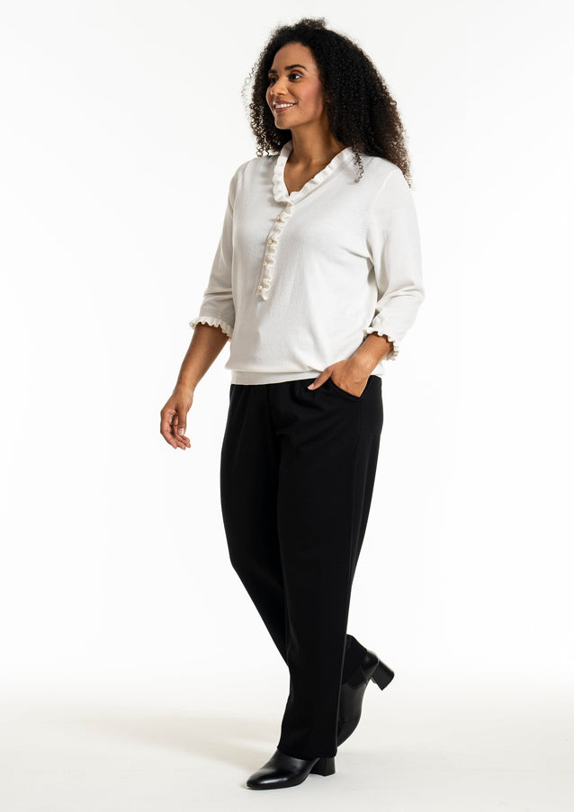 plus size Studio Jean genser med volanger off-white i store storrelser