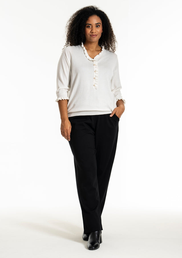 plus size Studio Jean genser med volanger off-white i store storrelser