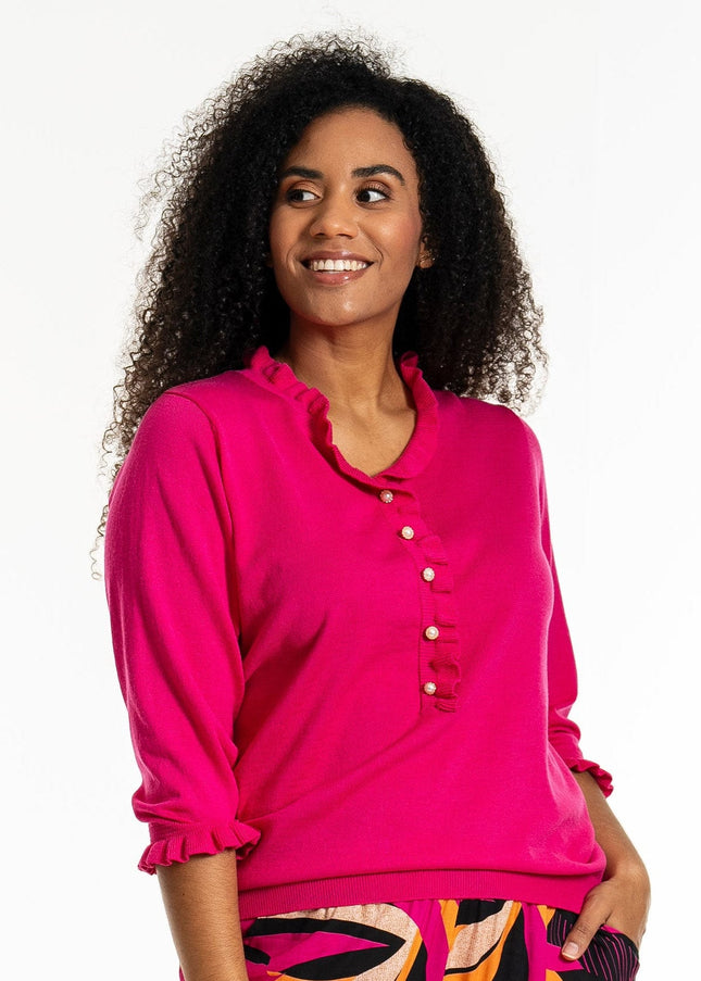 plus size Studio Jean genser med volanger rosa i store storrelser