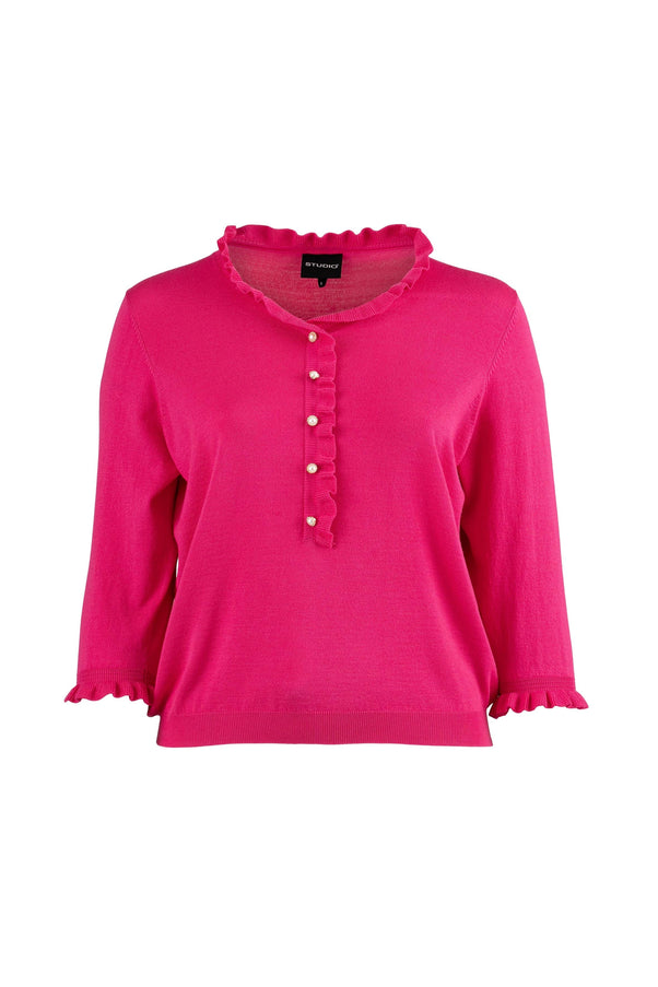 plus size Studio Jean genser med volanger rosa i store storrelser