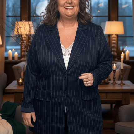 plus size Studio Nyah dressjakke pinstripe blå i store storrelser