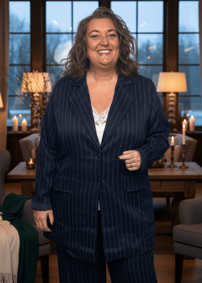 plus size Studio Nyah dressjakke pinstripe blå i store storrelser