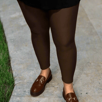 plus size Trofe tights med fleece for Brun i store storrelser