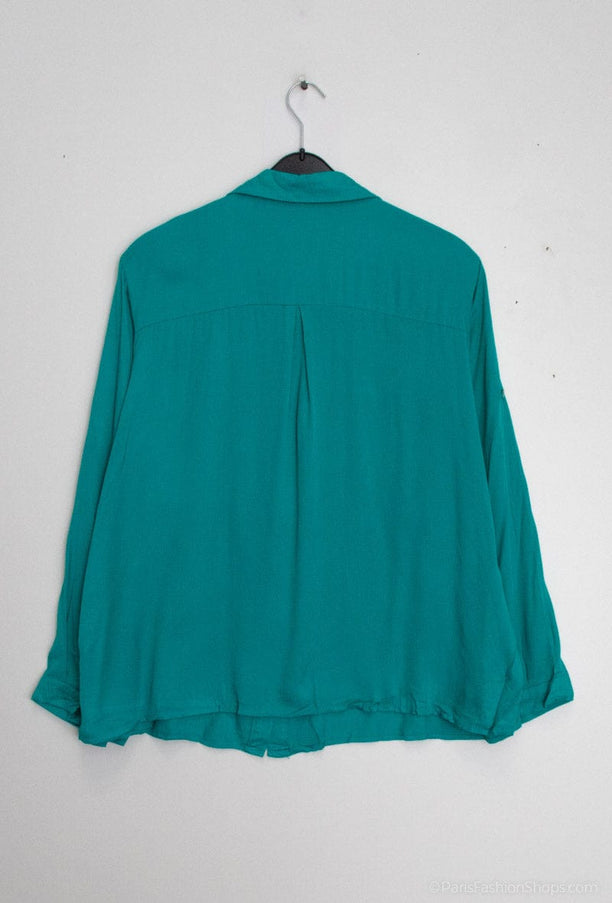 plus size WF avslappet bluse i viskose Petrol i store storrelser