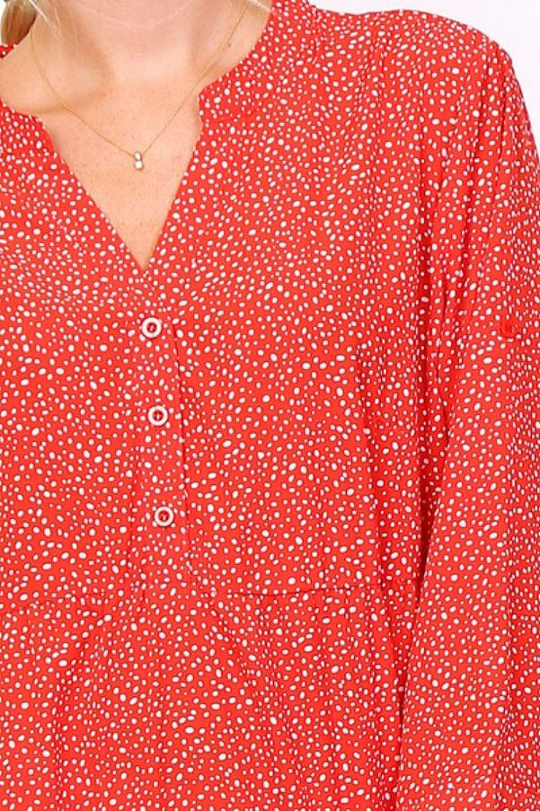 plus size WF Kjole volanger med 3/4 ermer – Petit dot print - Rød i store storrelser