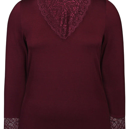 plus size Zhenzi Bambou topp med blonder Vinrød i store storrelser