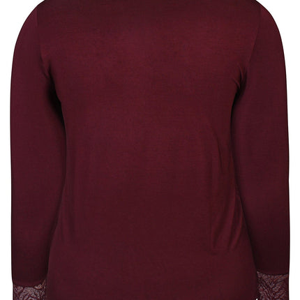 plus size Zhenzi Bambou topp med blonder Vinrød i store storrelser