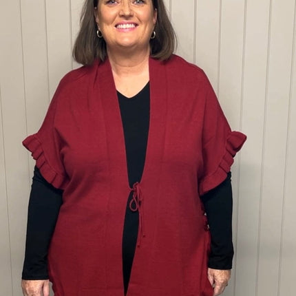 plus size Zhenzi Kogle poncho Rød i store storrelser