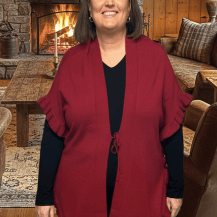 plus size Zhenzi Kogle poncho Rød i store storrelser