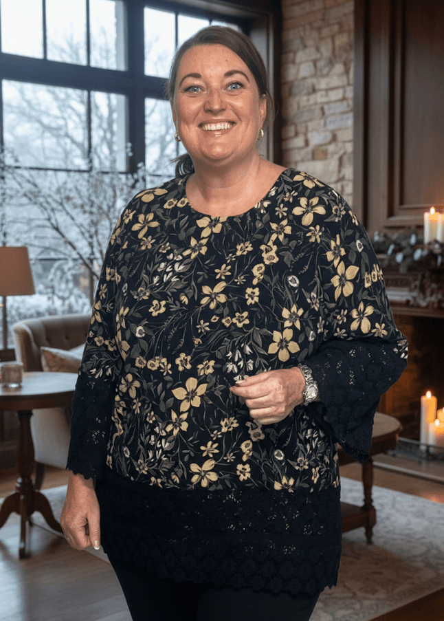 plus size Zhenzi Opha bluse sortprint i store storrelser