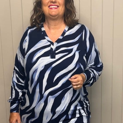 plus size Zhenzi Saia Bluse blå i store storrelser