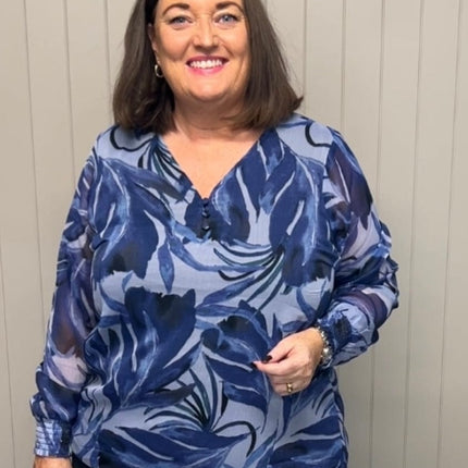 plus size Zhenzi Seya Bluse blåmønstret i store storrelser