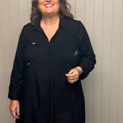 plus size Zhenzi Siba lang skjorte Sort i store storrelser