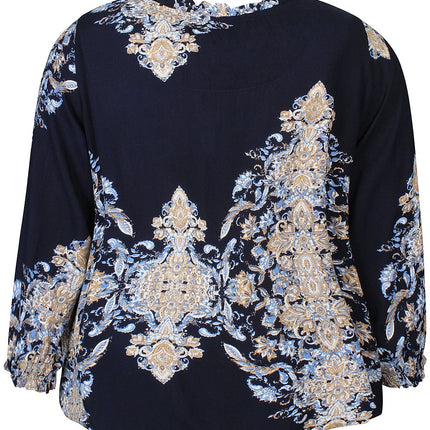 plus size Zhenzi Sila bluse blåprint i store storrelser