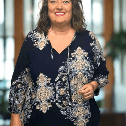 plus size Zhenzi Sila bluse blåprint i store storrelser