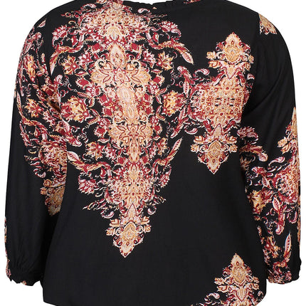 plus size Zhenzi Sila bluse vinrødprint i store storrelser