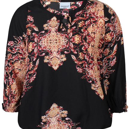 plus size Zhenzi Sila bluse vinrødprint i store storrelser