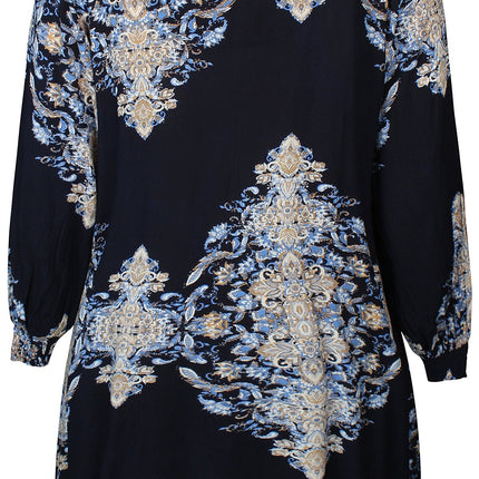 plus size Zhenzi Sila kjole blåprint i store storrelser